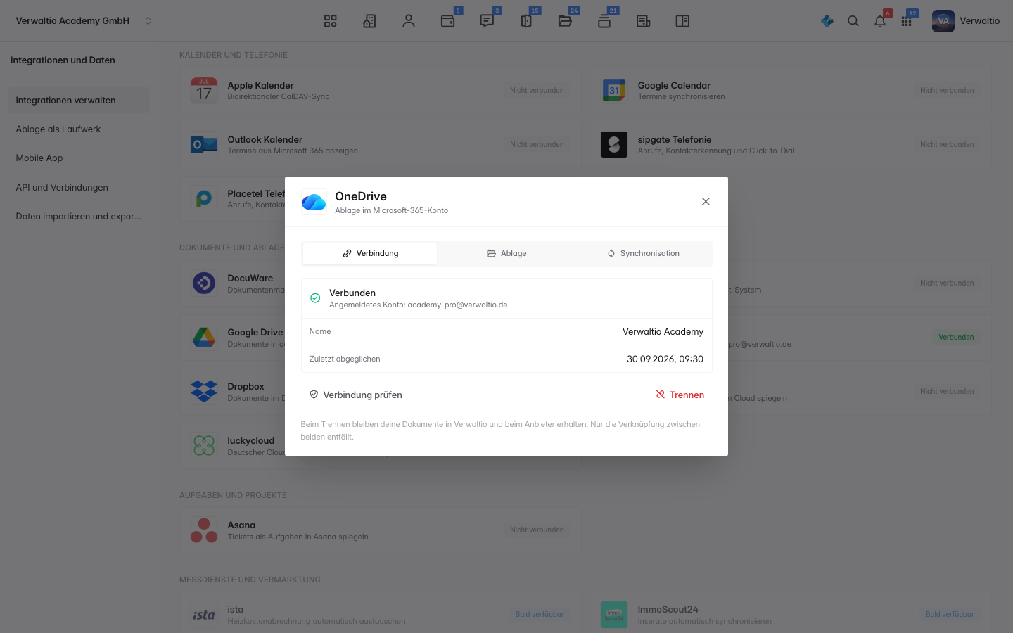 Der Reiter Verbindung mit dem angemeldeten Microsoft-Konto